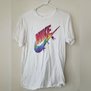 Nike White T-Shirt with Rainbow Logo